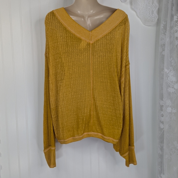 FREE PEOPLE South Side Thermal Top in Sunflower Sz M - Picture 12 of 15